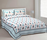 Aqua Peacock & Paisley Cotton Double Bedsheet